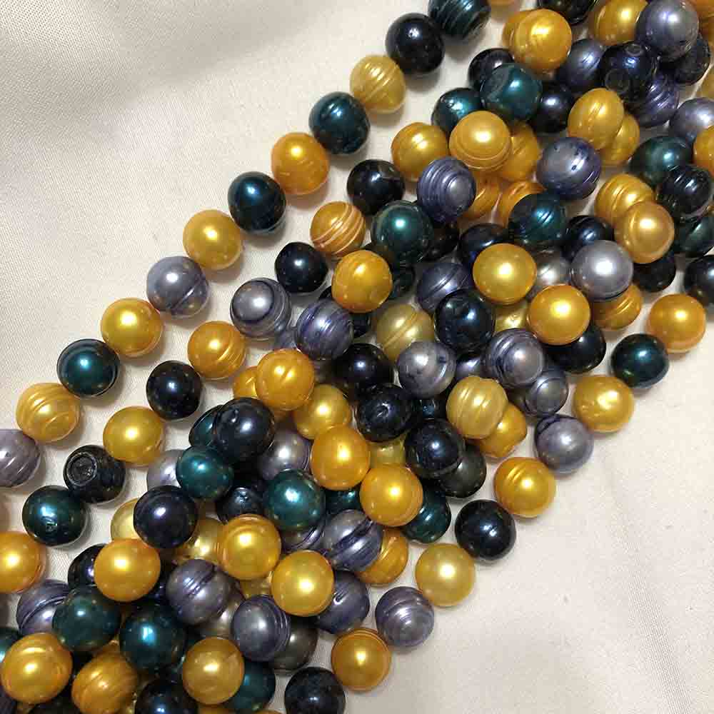 Large Yellow Blue Purple Multi Colored Irregular Round Cultured Pearls