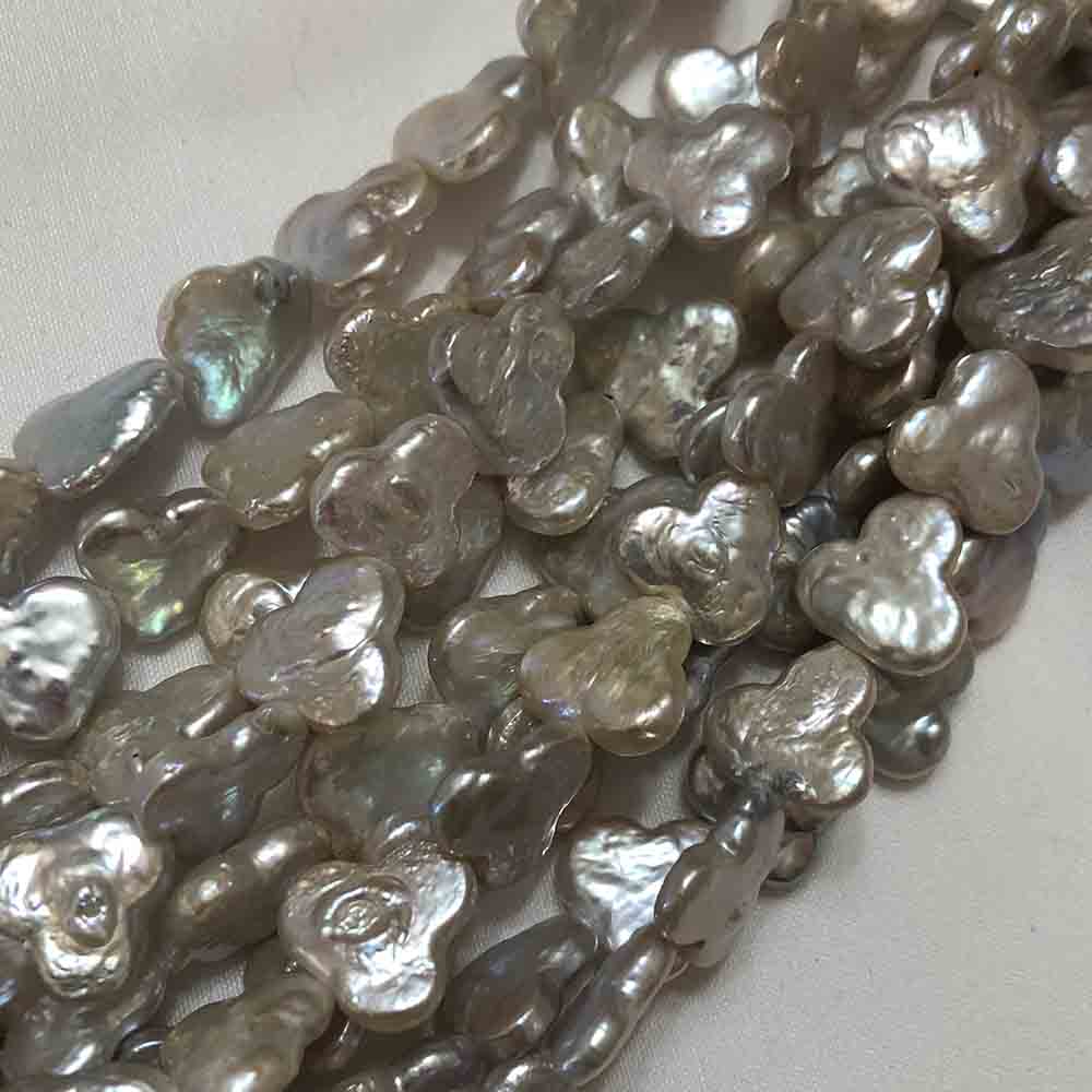 Large Silver Clover Shape Cultured Pearls