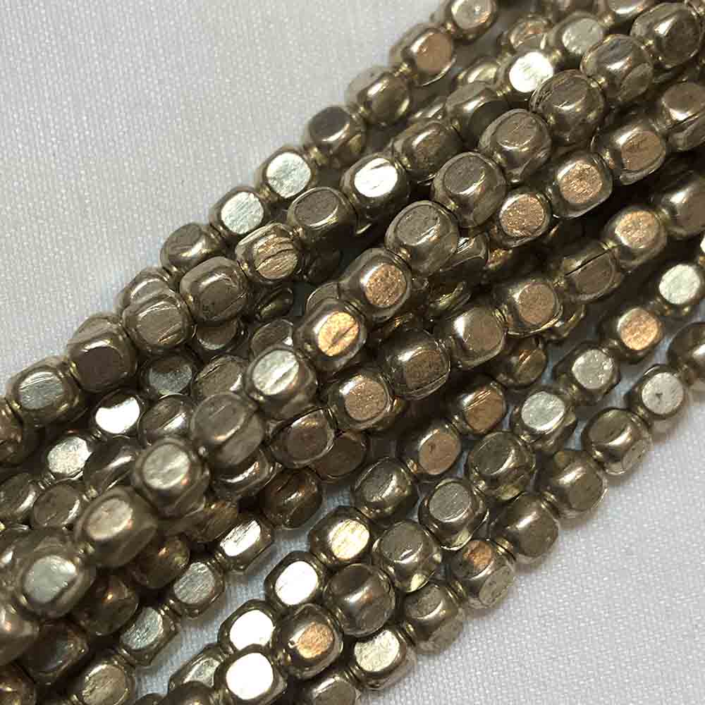 Medium Small Light Gold Faceted Square Metal Beads