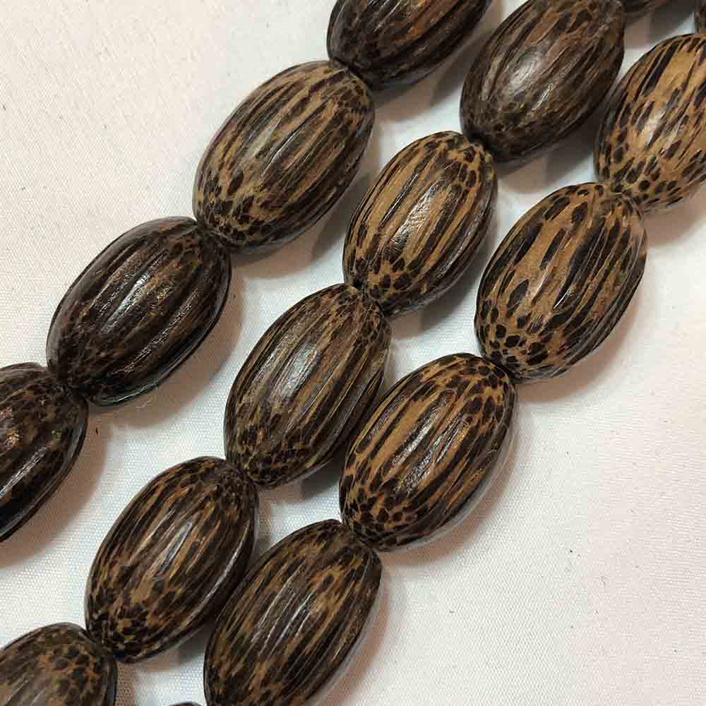 Large Dark Brown Coconut Shell Fluted Oval Beads