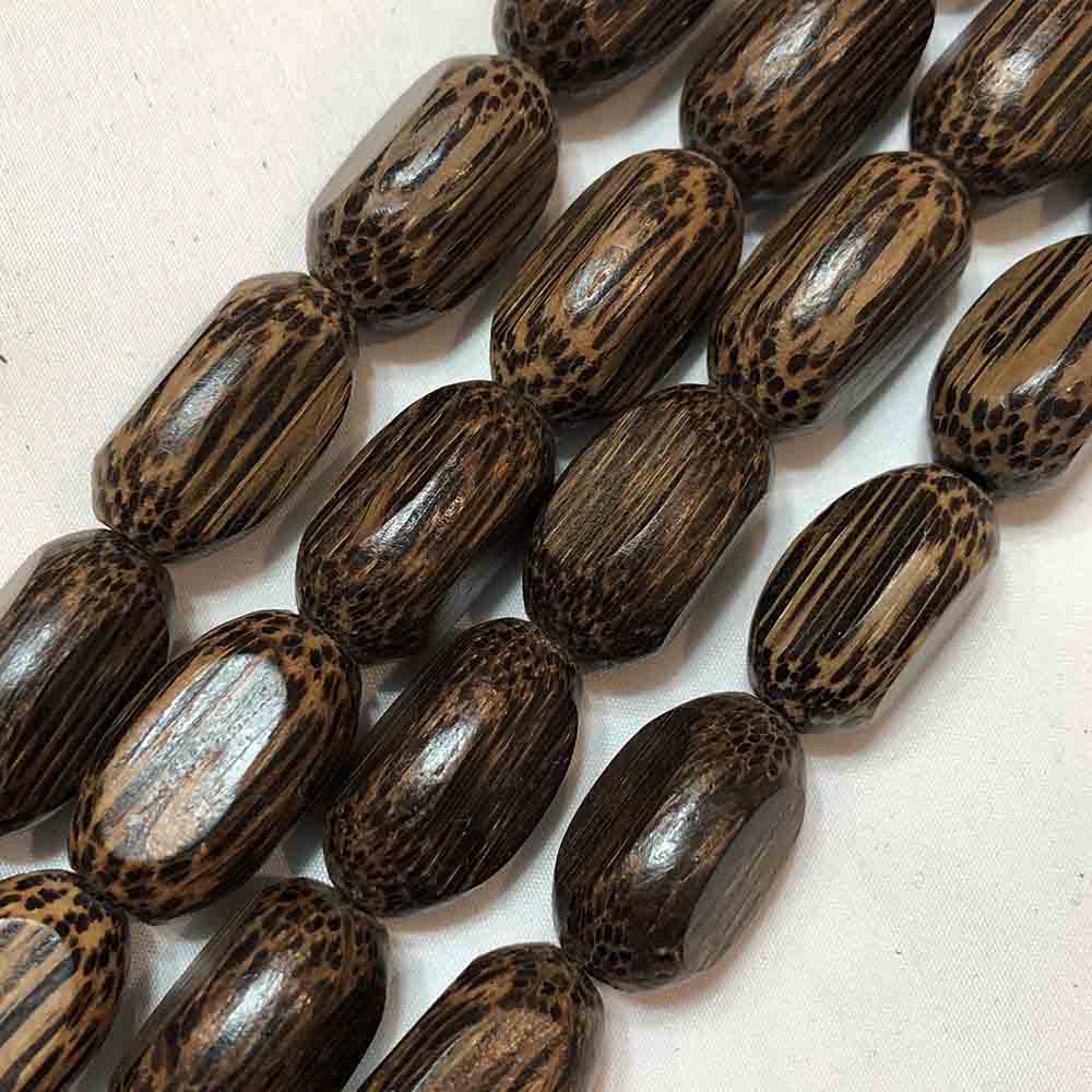 Large Brown Coconut Shell Faceted Oval Shaped Beads