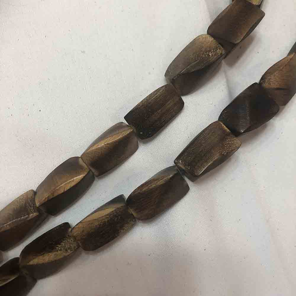 Large Dark Brown Twist Rectangle Wooden Beads