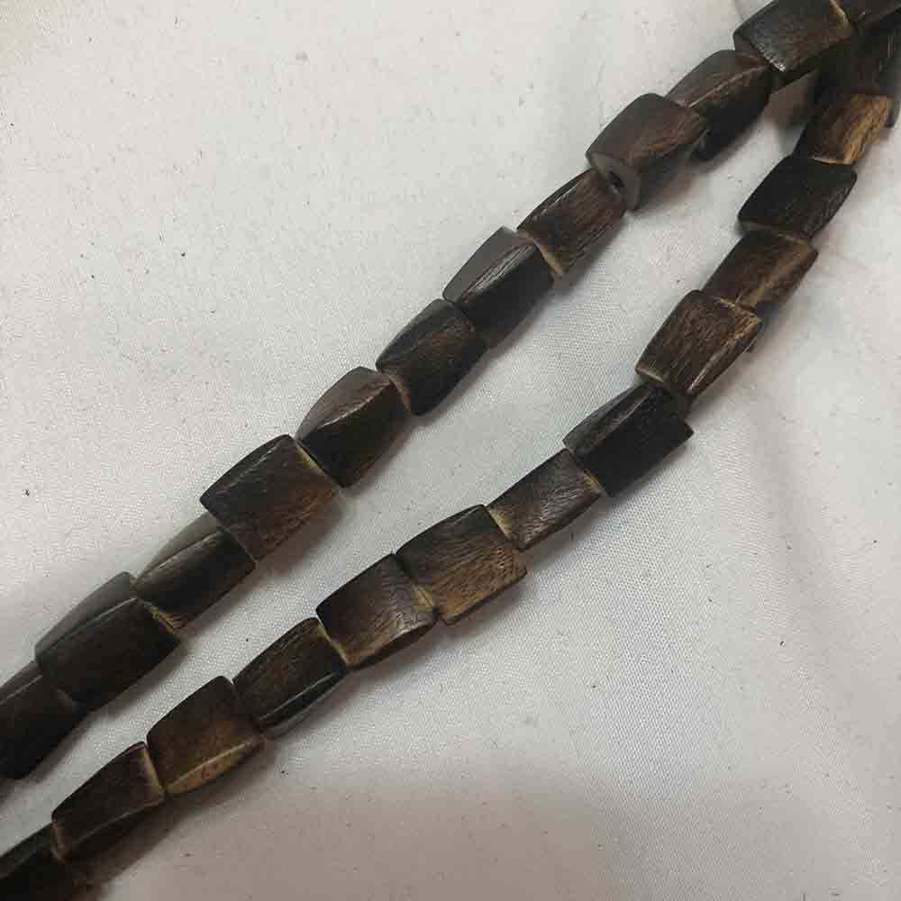 Medium Dark Brown Small Twist Rectangle Wooden Beads