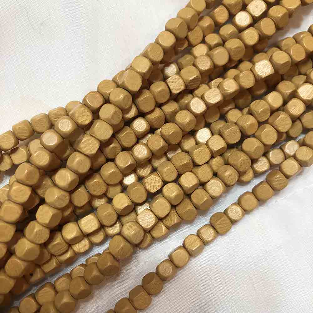 Small Natural Tan Cube Shaped Wooden Beads