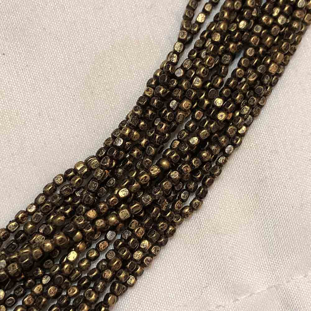 Extra Small Antique Gold Faceted Cube Shape Metal Beads