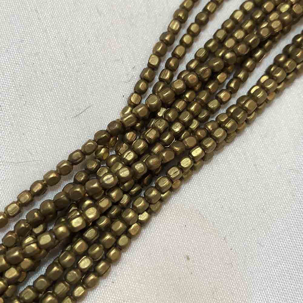 Small Dull Gold Hued Faceted Cube Shape Metal Beads