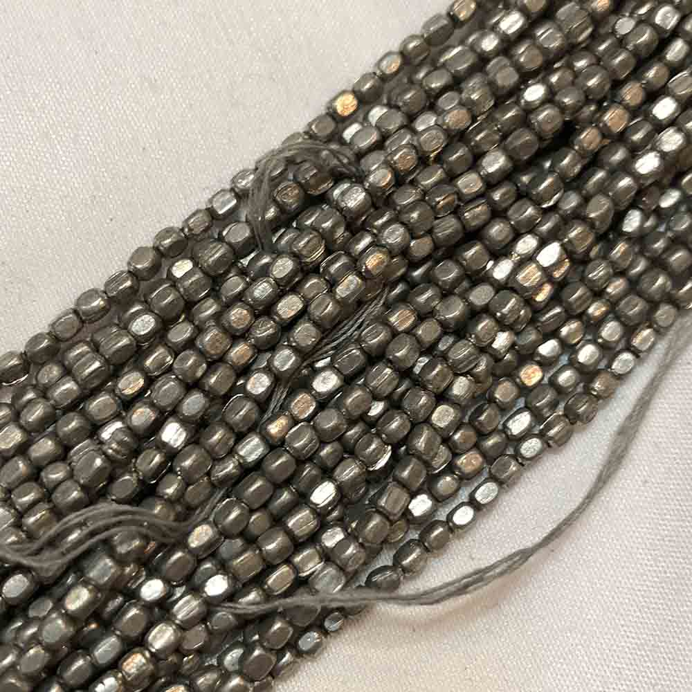 Small Gunmetal Hued Faceted Cube Shape Metal Beads