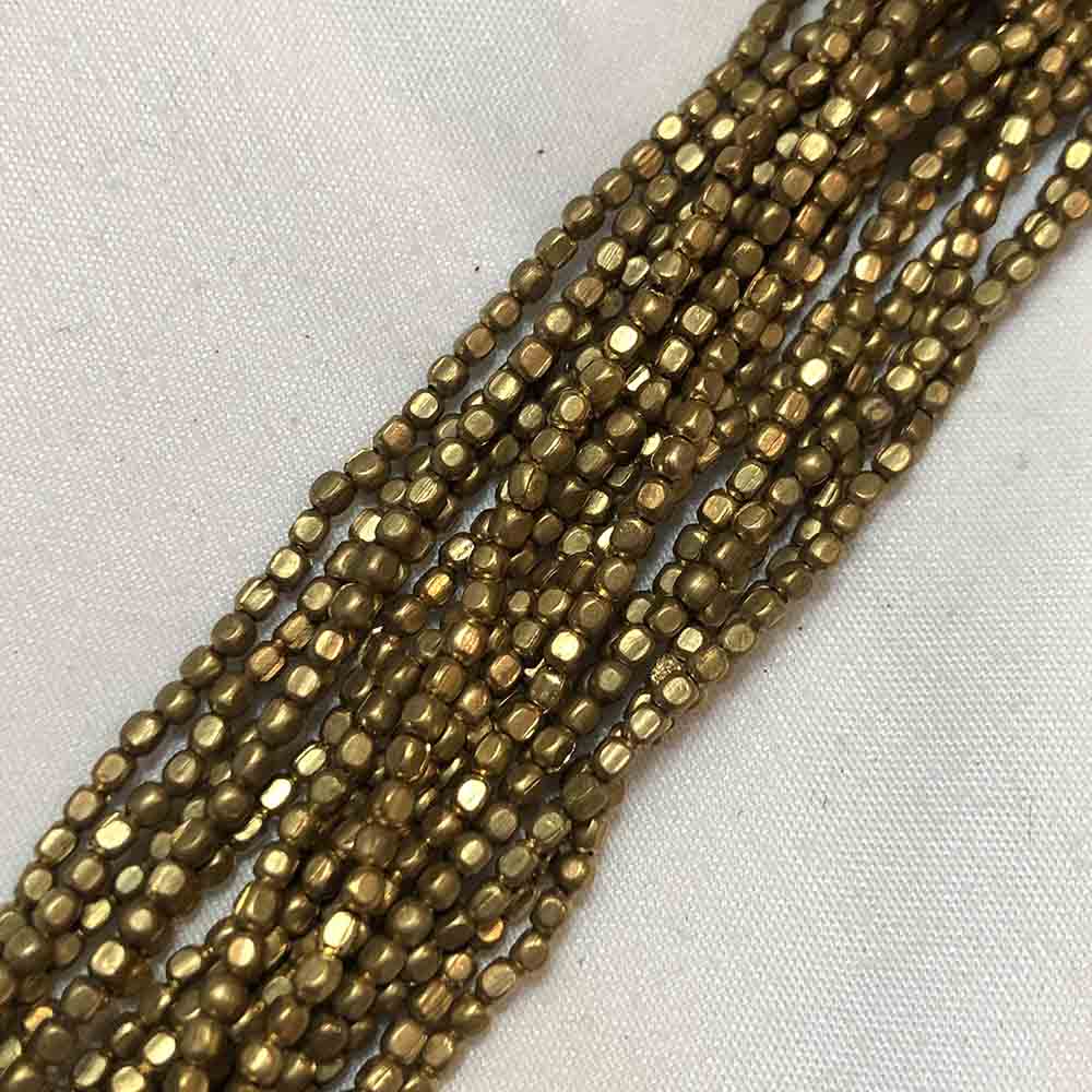 Extra Small Dull Gold Hued Faceted Cube Shape Metal Beads