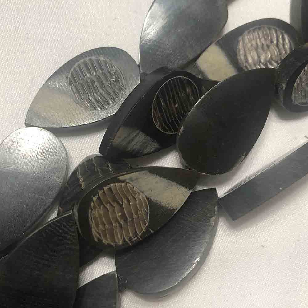 Large Black Etched Flat Horn Tear Drop Shaped Beads