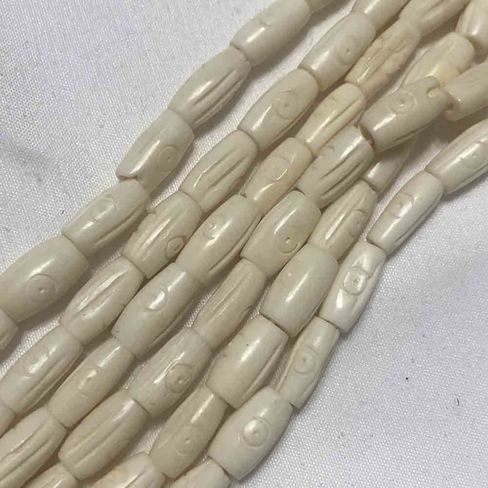 Small Natural Carved Bone Oval Hairpipe Beads