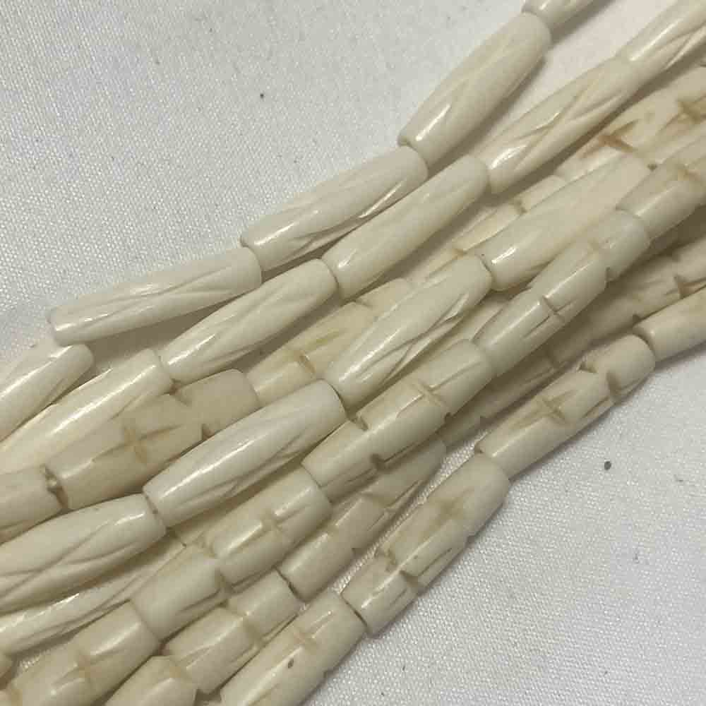 Medium Small Natural Carved Bone Oval Hairpipe Beads