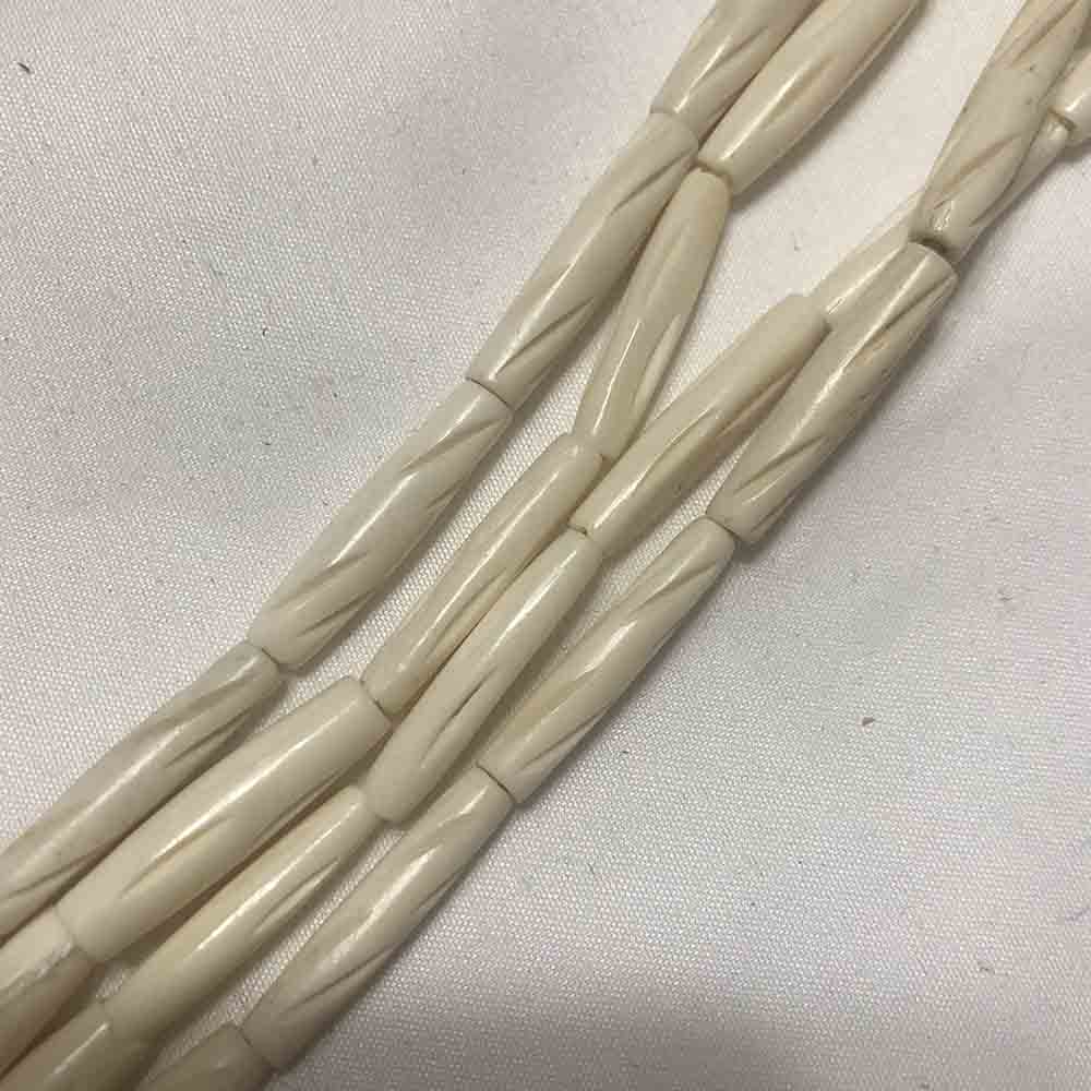 Medium Natural Carved Bone Oval Hairpipe Beads