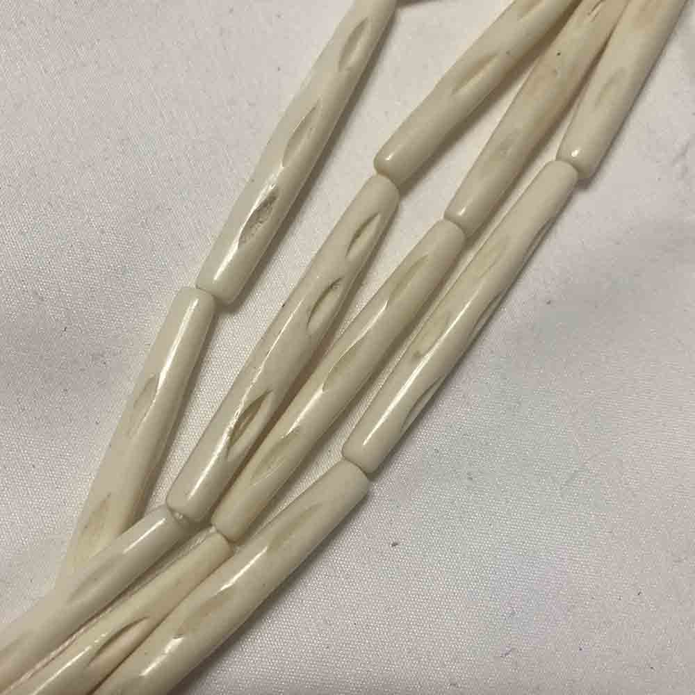 Large Natural Carved Bone Oval Hairpipe Beads