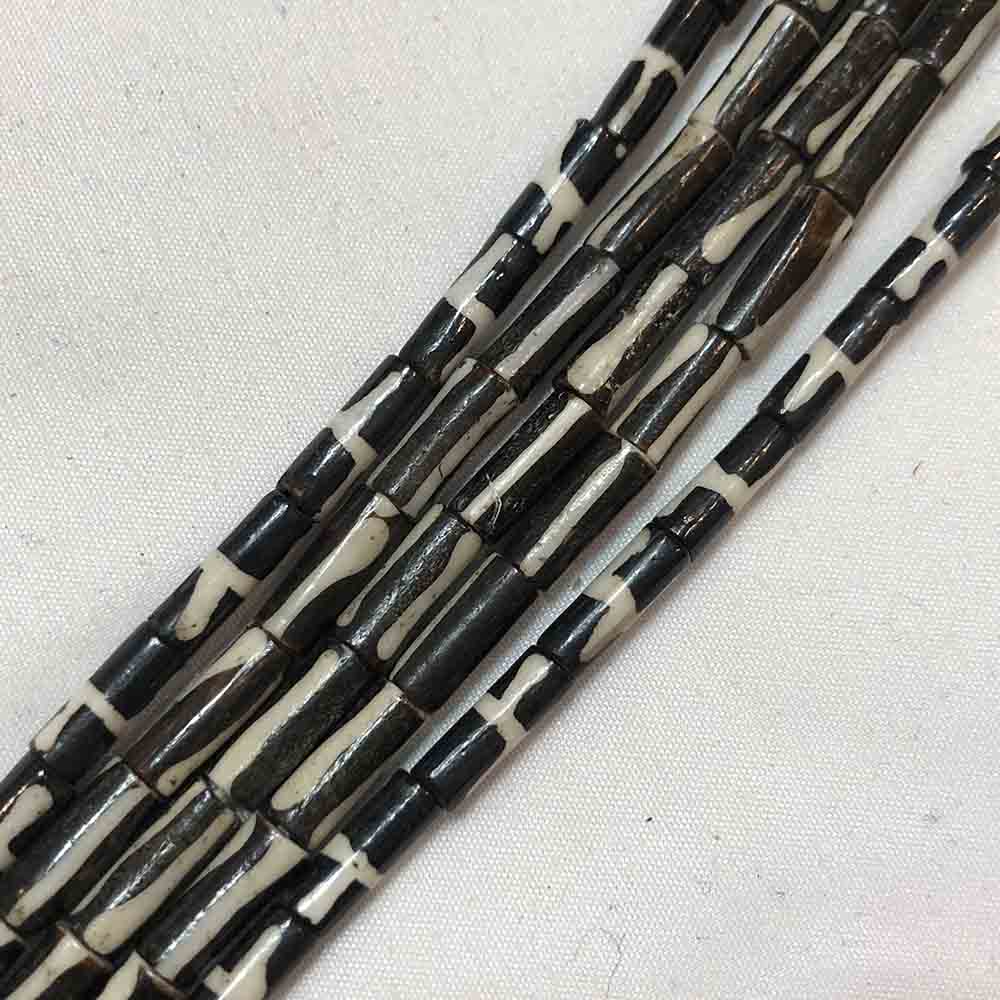 Medium Painted Black African Bone Tube Shape Beads