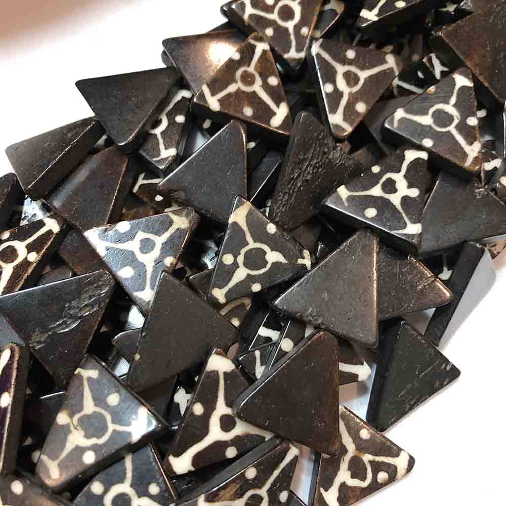 Large Painted Brown Flat Triangle Bone Beads