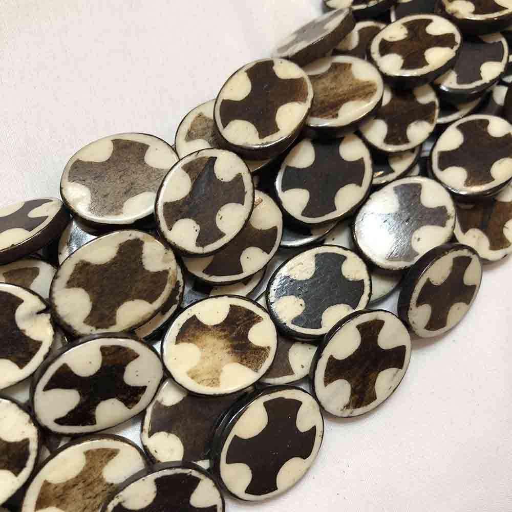 Large Painted Oval Shaped Bone Beads