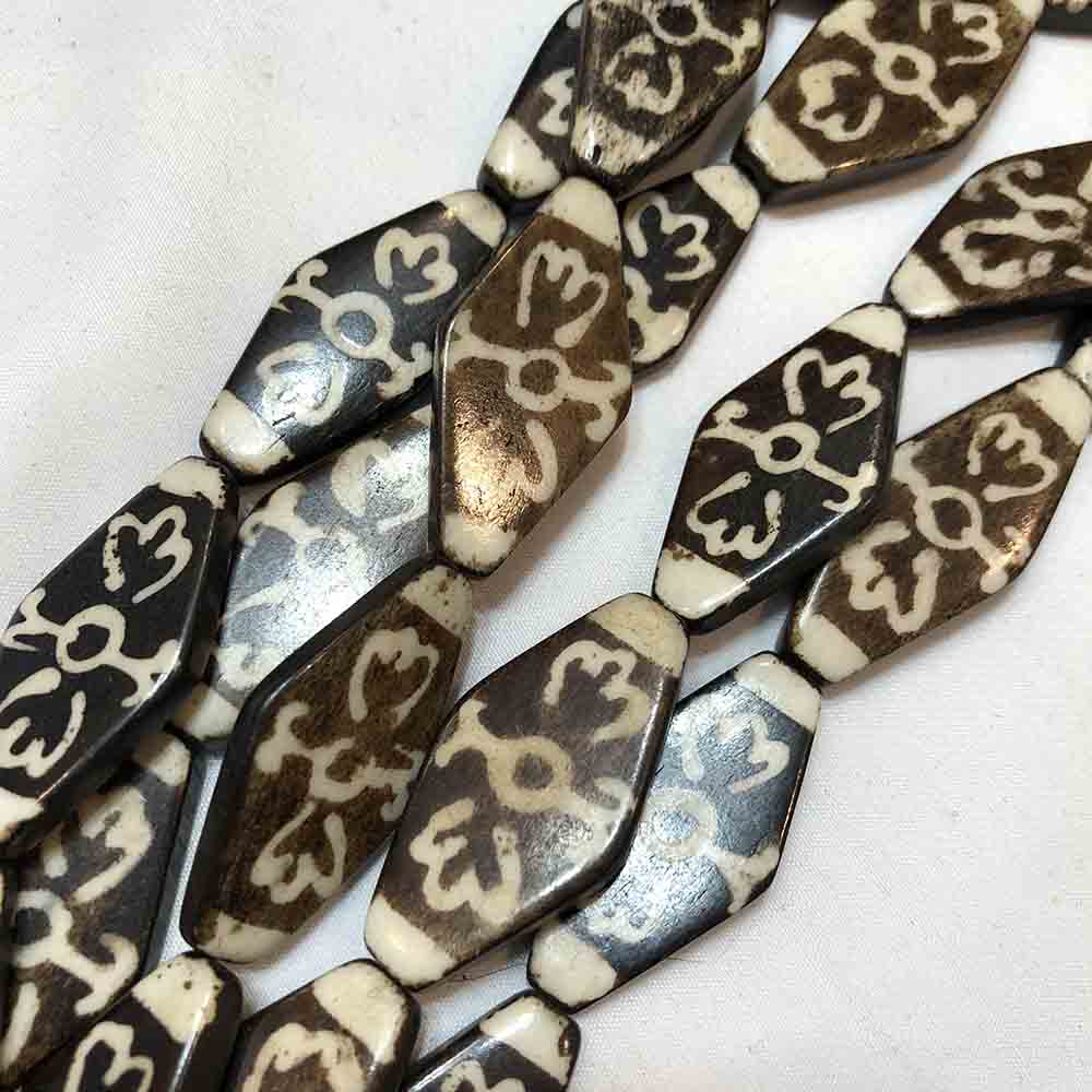 Large Flat Painted Brown Diamond Shape Bone Beads