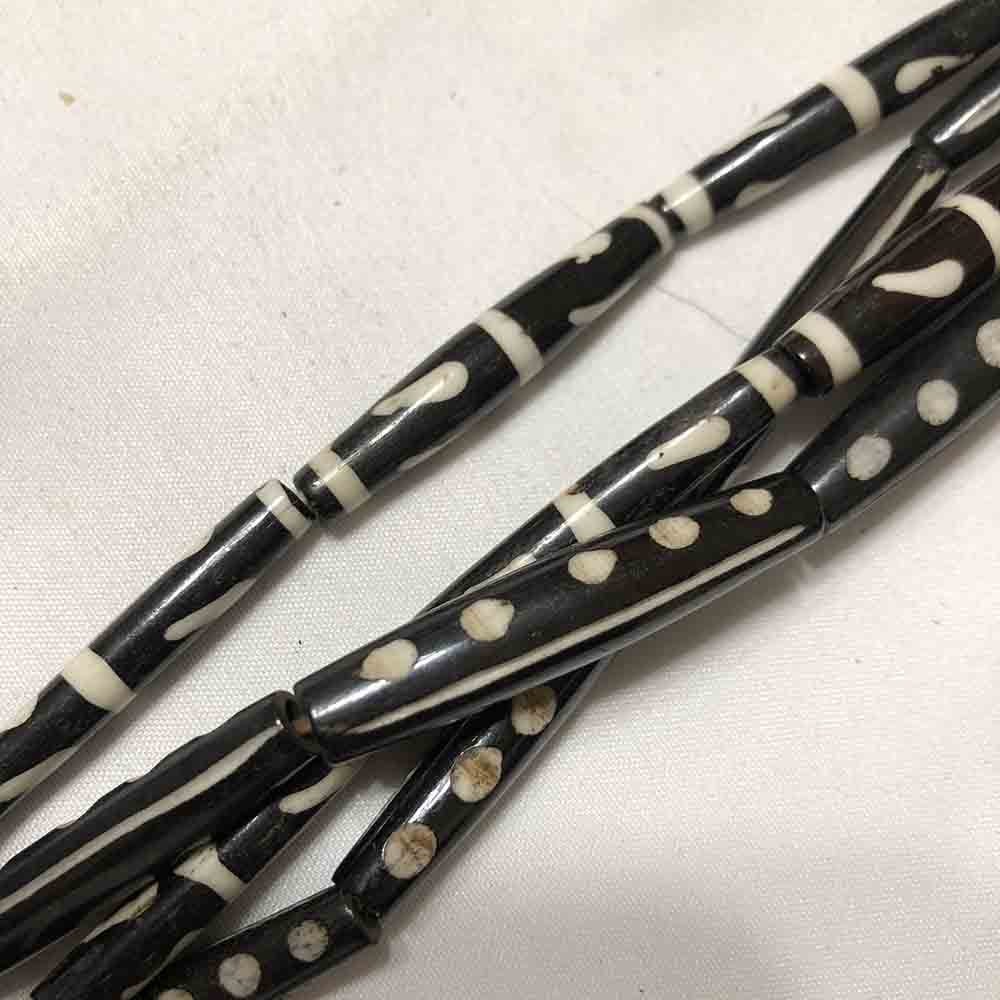 Large Brown Painted Bone Hairpipe Beads