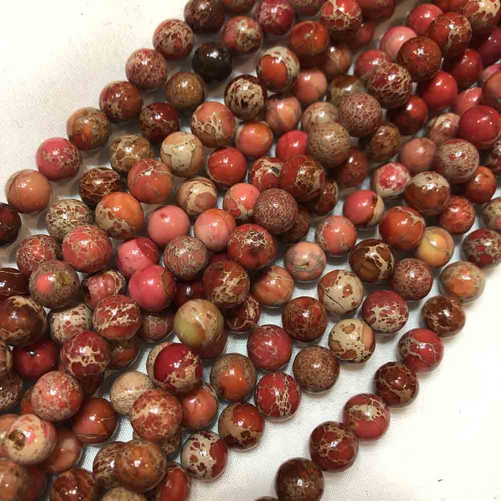 Medium Dyed Red Aqua Terra Round Beads