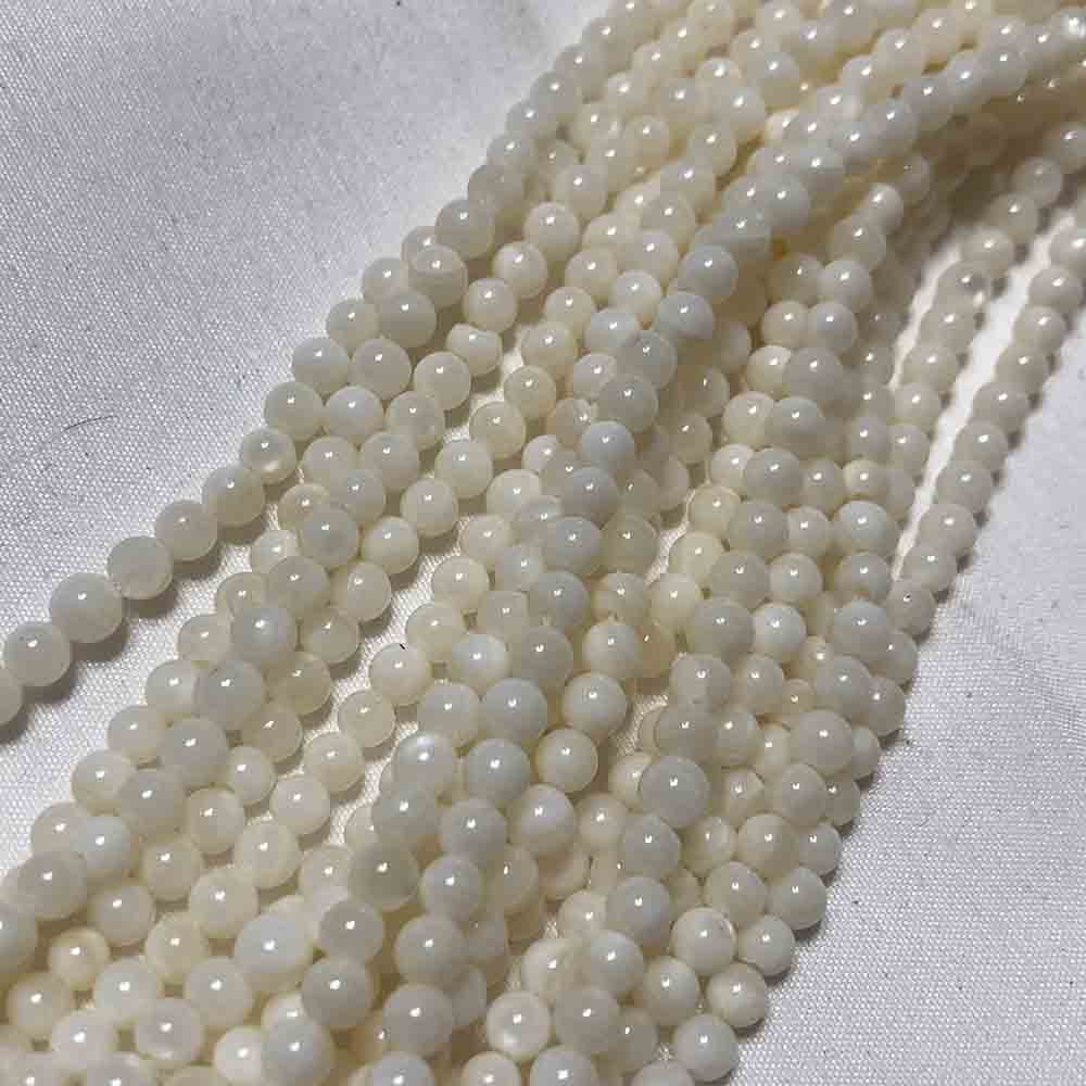 Small 4mm White Mother of Pearl Round Beads