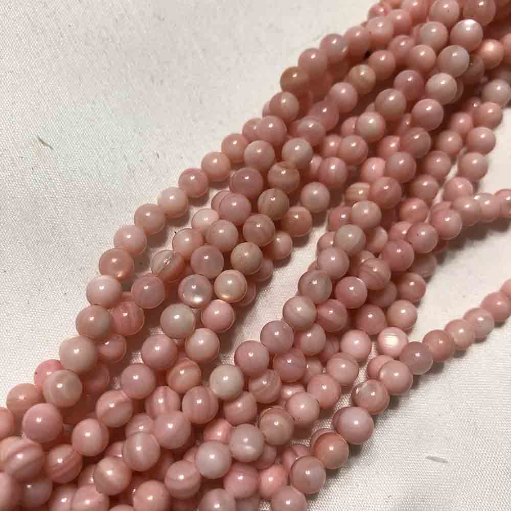 Small 5mm Bright Pink Mother of Pearl Round Beads