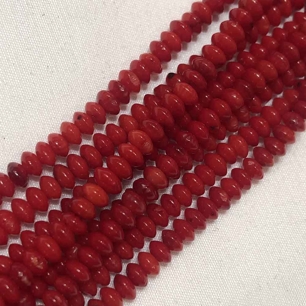 Small Red Rondelle Shape Coral Beads