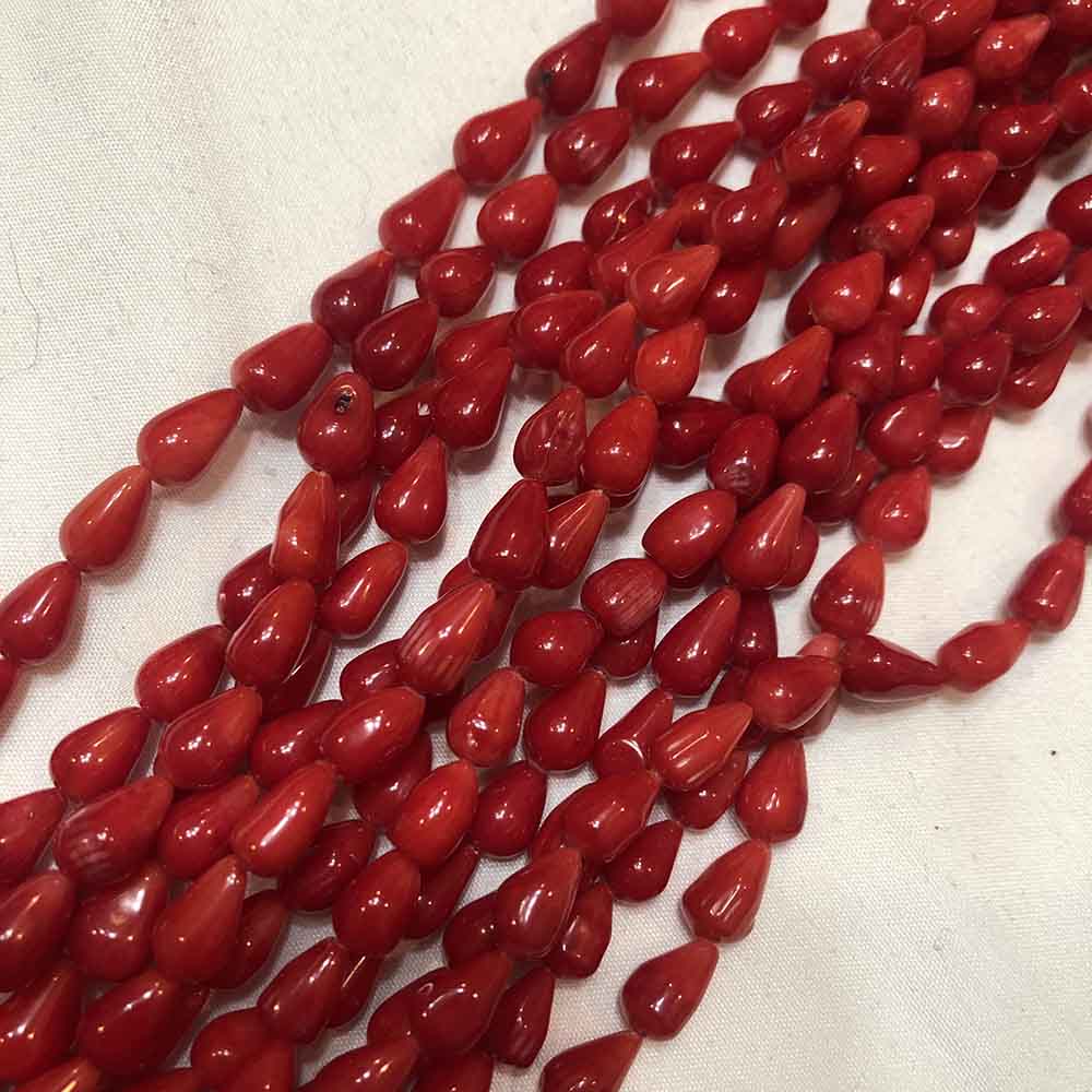 Medium Red Tear Shape Coral Beads