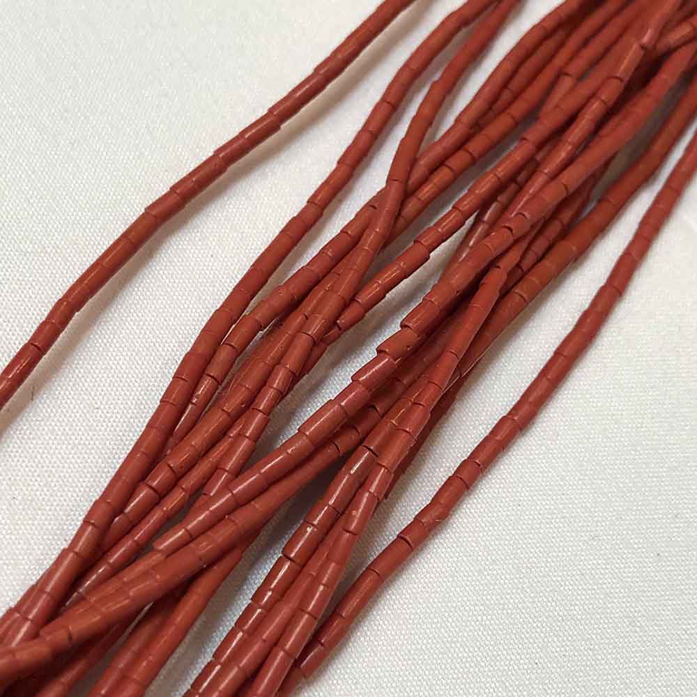 Small Glass Dark Coral Tube Heishi Beads