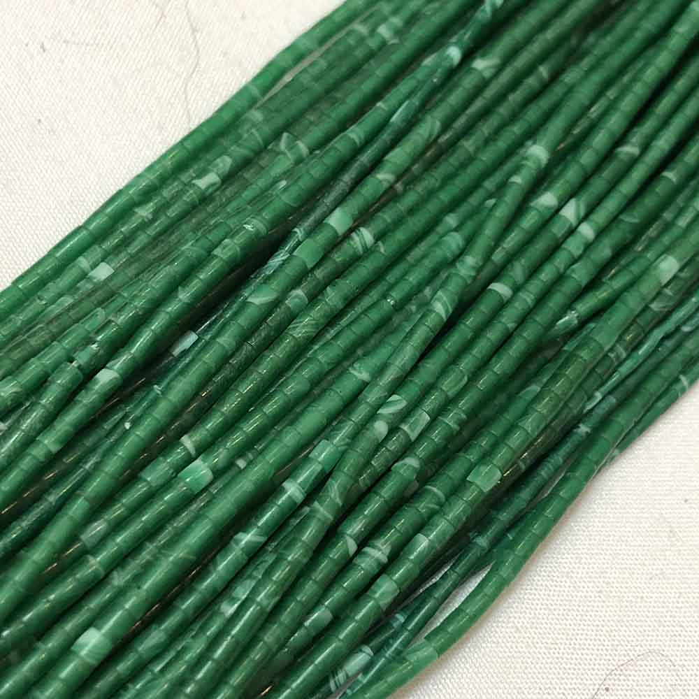 Small Glass Malachite Green Tube Shape Heishi Beads