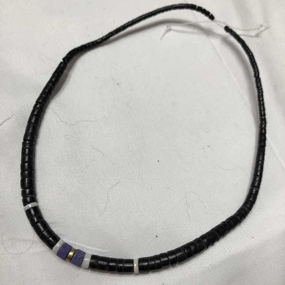 Graduated Black Wood and Purple Stone Heishi Beads