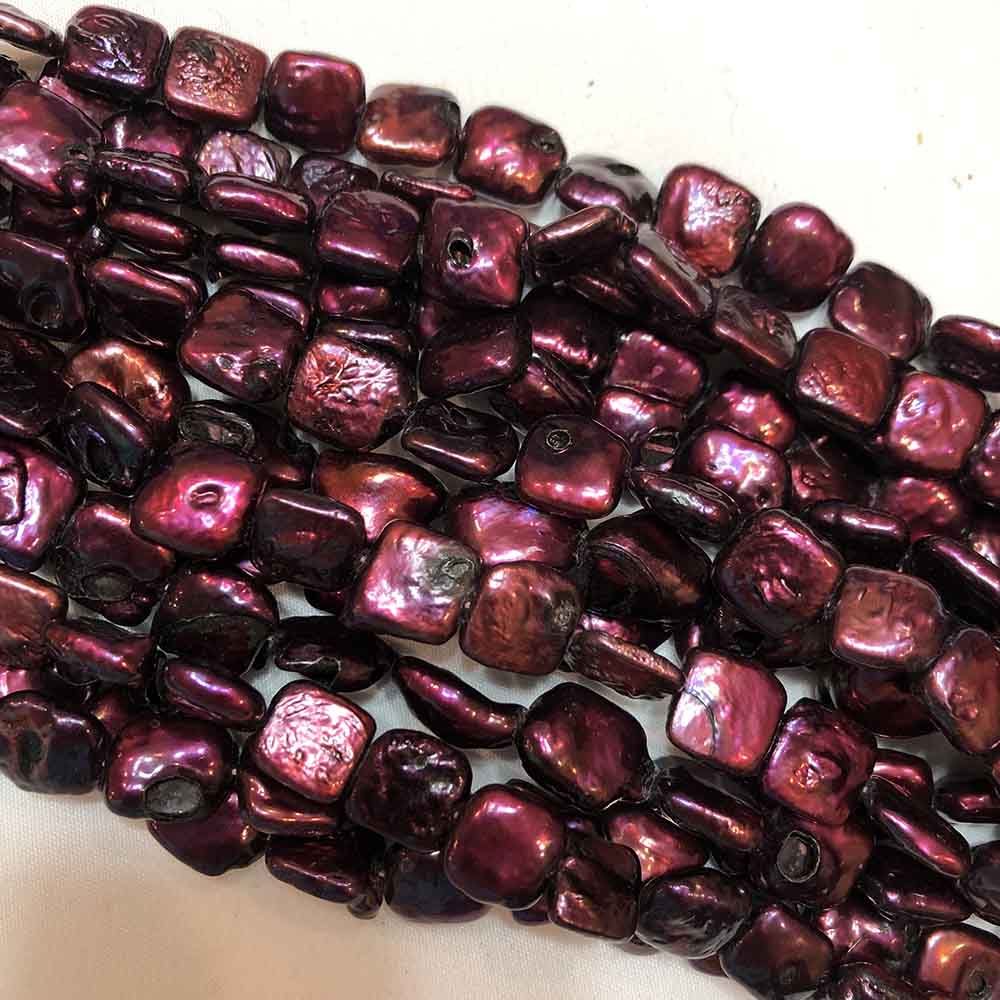 Medium Iridescent Ruby Flat Square Shaped Pearls