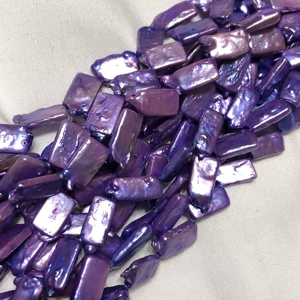 Large Iridescent Purple Offset Drilled Flat Rectangle Shape Pearls