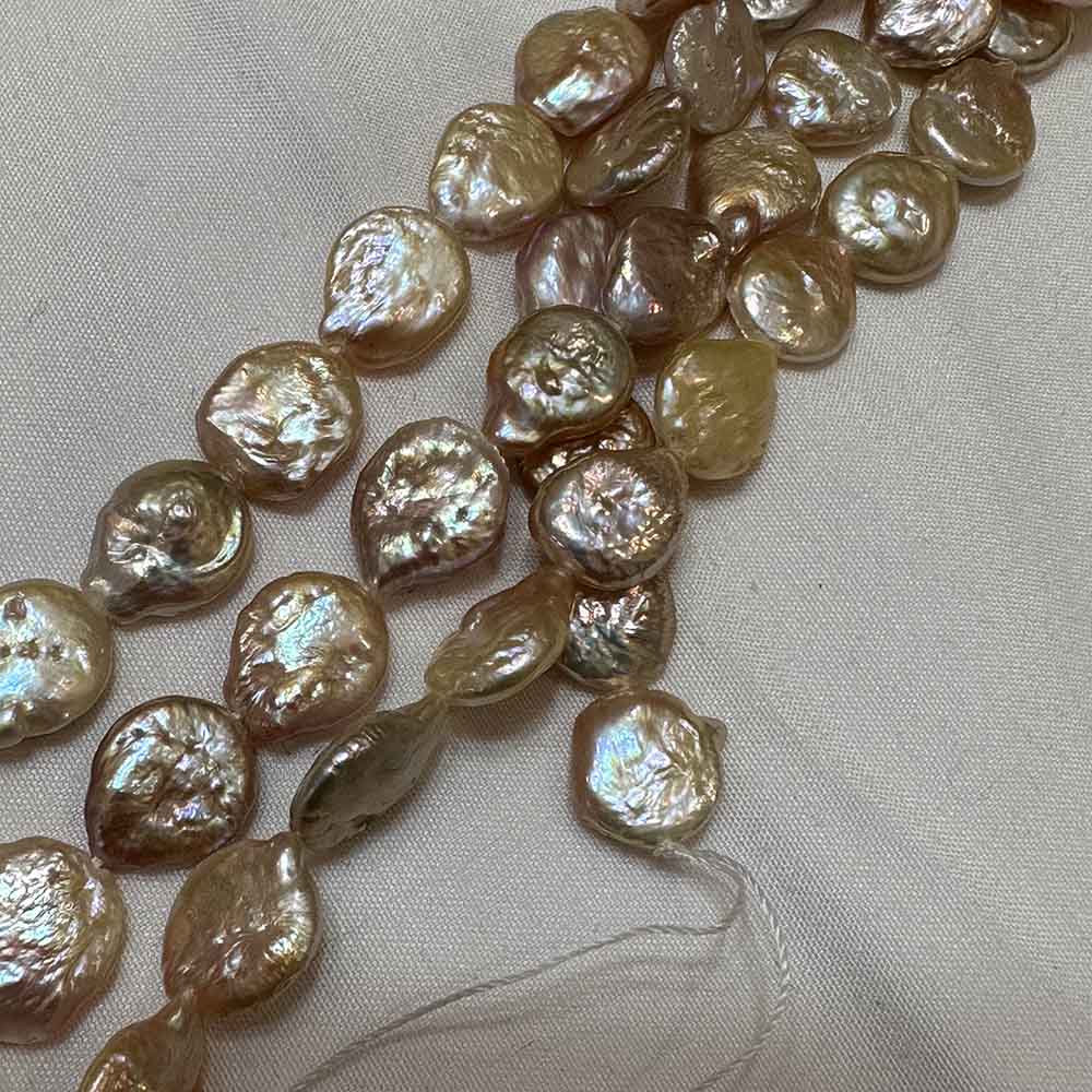 Medium Iridescent Peach Flat Disc Shape Pearls