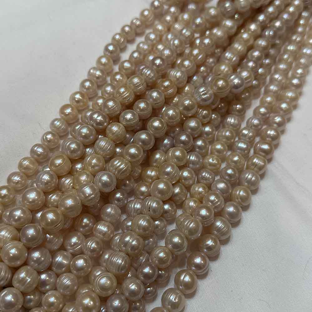 Large Iris Cream Rough Oblong Double Round Pearls