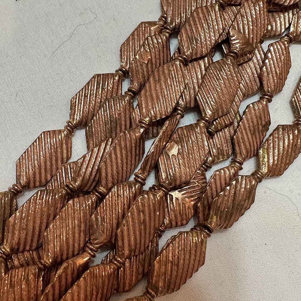 Solid Copper Plated Brass Fluted Flat Hexagon Shape Beads