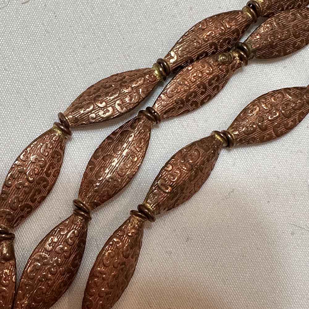 Large Solid Copper Plated Brass Fluted Flat Oval Shape Beads