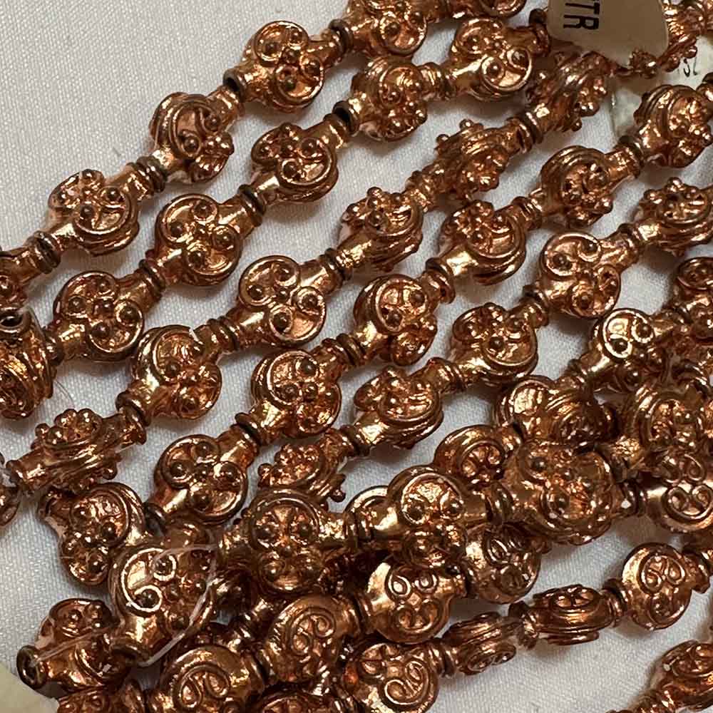 Large Hollow Copper Plated Brass Flat Round Shape Bali Style Beads