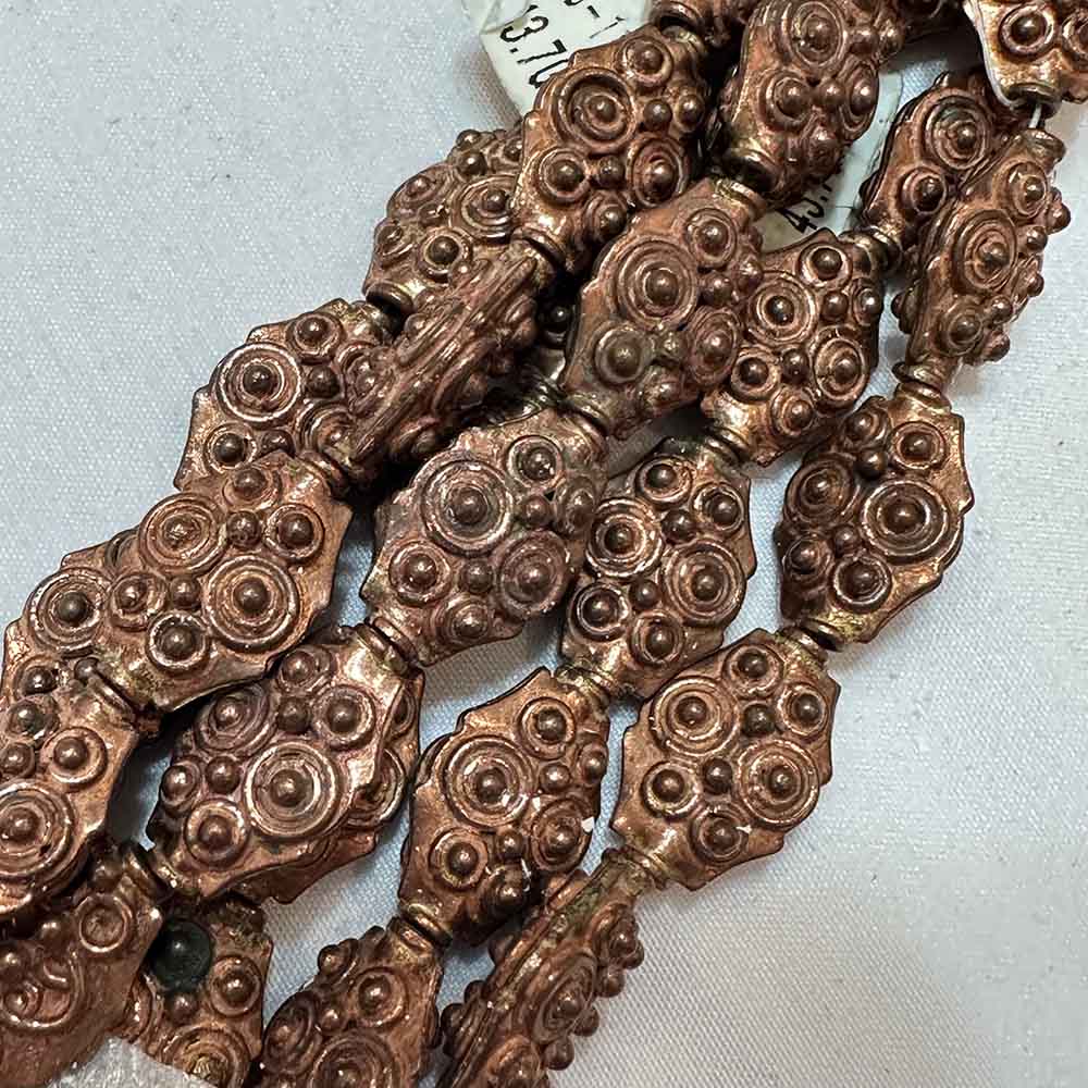 Large Copper Plated Brass Flat Oval Shape Bali Design Beads