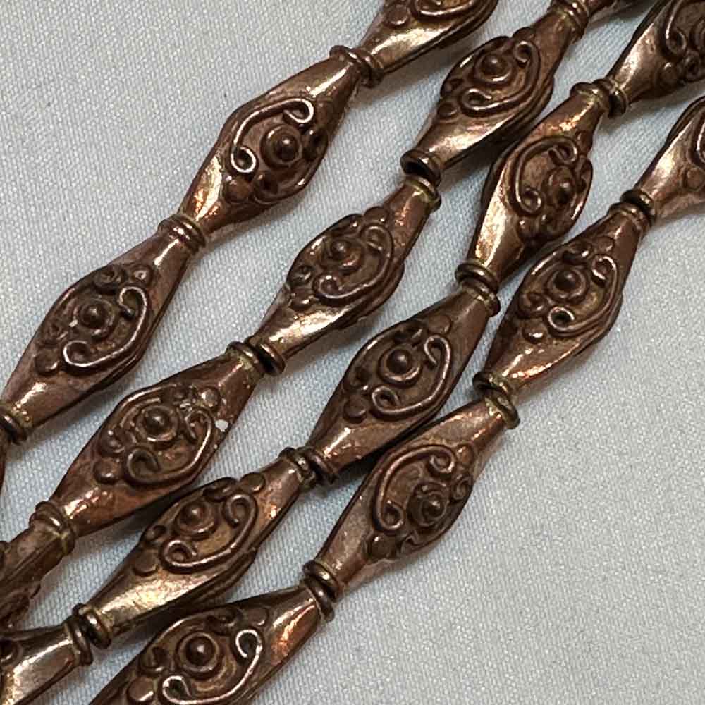 Large Hollow Copper Plated Brass Rice Shape Bali Design Beads