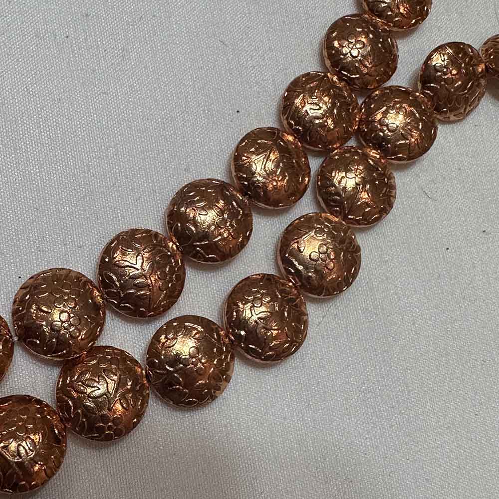 Medium Hollow Copper Plated Flower Design Flat Disc Shape Beads