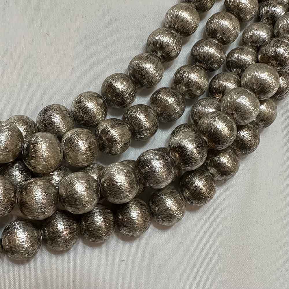 Large Brushed Silver Plated Round Beads