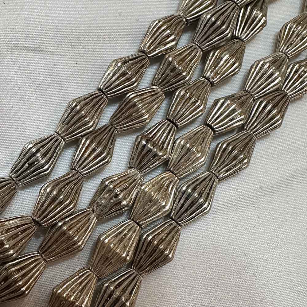 Medium 8mm Silver Plated Metal Bicone Rice Shape Beads