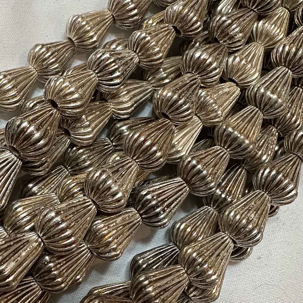 Large 10mm Silver Plated Metal Fluted Tear Shape Beads