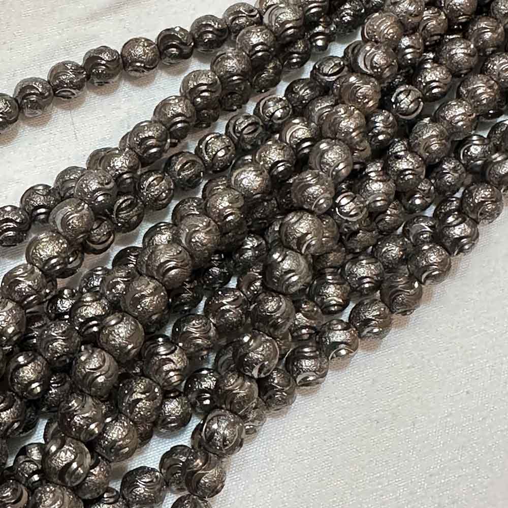 Small 6mm Gunmetal Finish Stardust Striped Round Beads