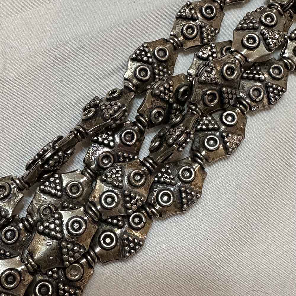 Large Silver Plated Metal 13mm Bali Style Diamond Shape Beads