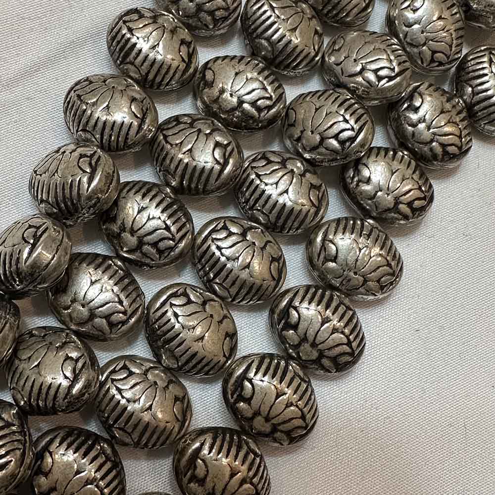 Large 15mm Silver Plated Metal Designed Football Shape Beads