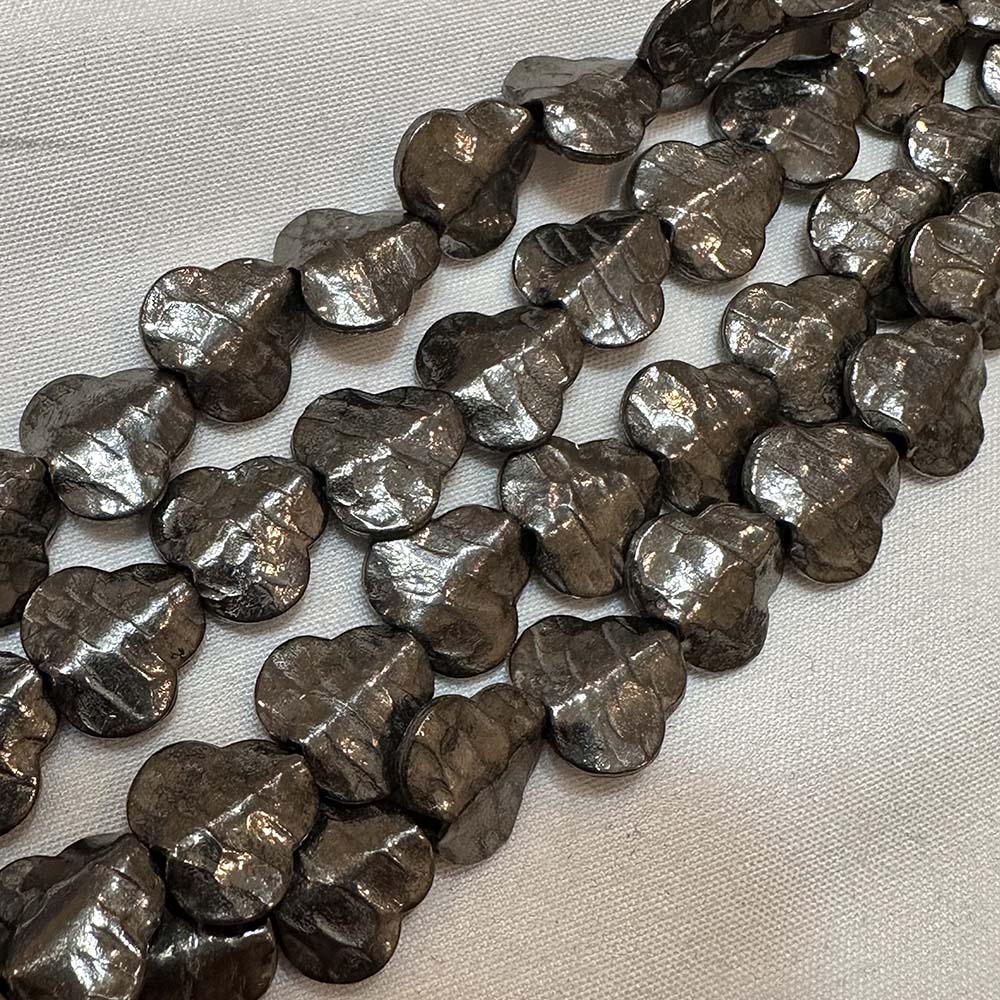 Medium 12mm Gunmetal Finish 12mm Metal Flattened Textured Clover Shape Beads