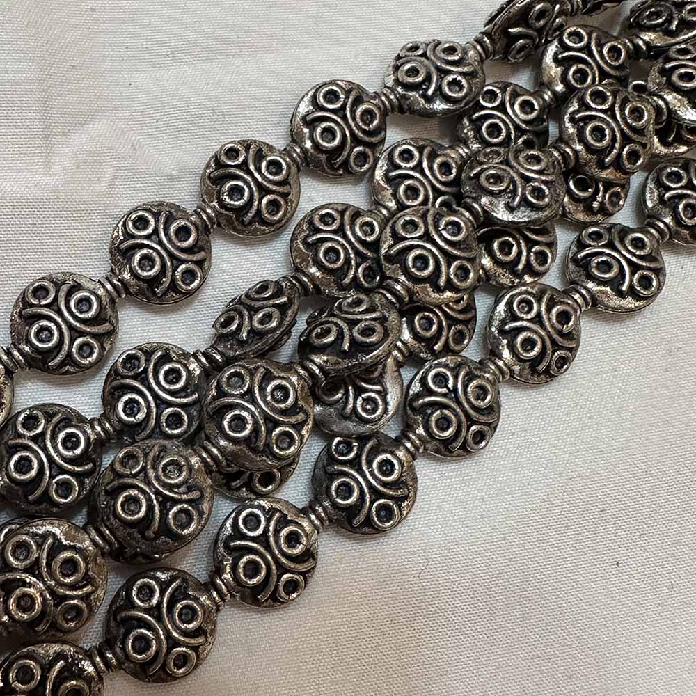 Large 12mm Silver Plated Metal Round Disc Bali Style Beads