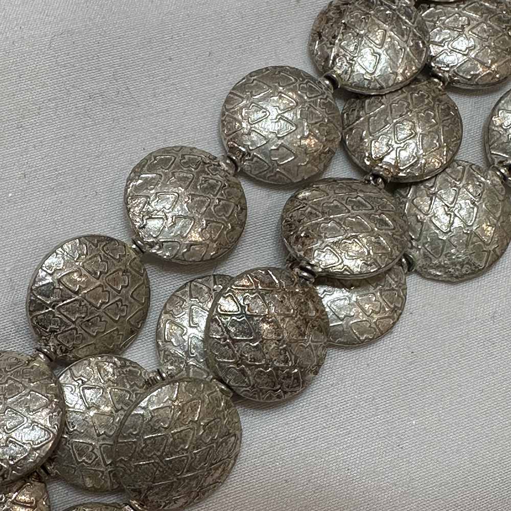 Large 18mm Silver Plated Metal Textured Flat Round Beads