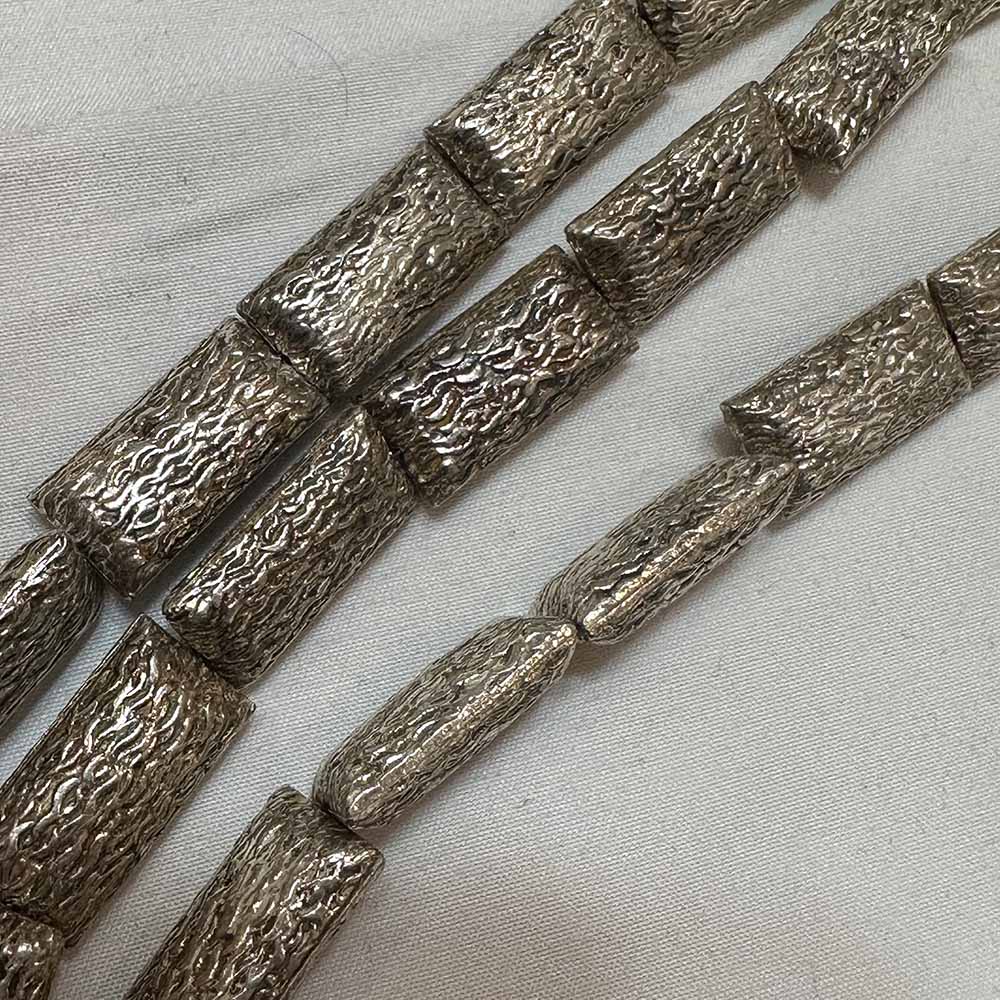 Medium 12mm Silver Plated Metal Textured Pillow Rectangle Beads